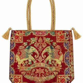 Maroon - Twin Elephants Banarasi bag - Front view