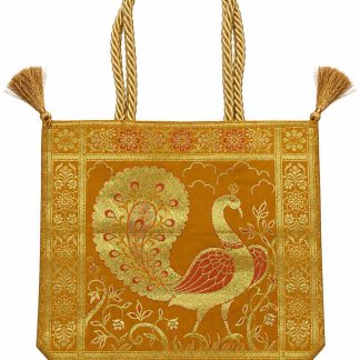 Mustard - Peacock Banarasi bag - Front view