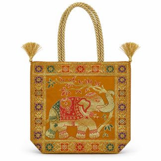 Mustard - Single Elephant Banarasi bag - Front view