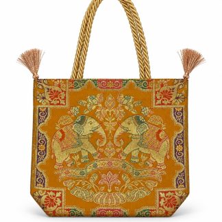 Mustard - Twin Elephants Banarasi bag - Front view
