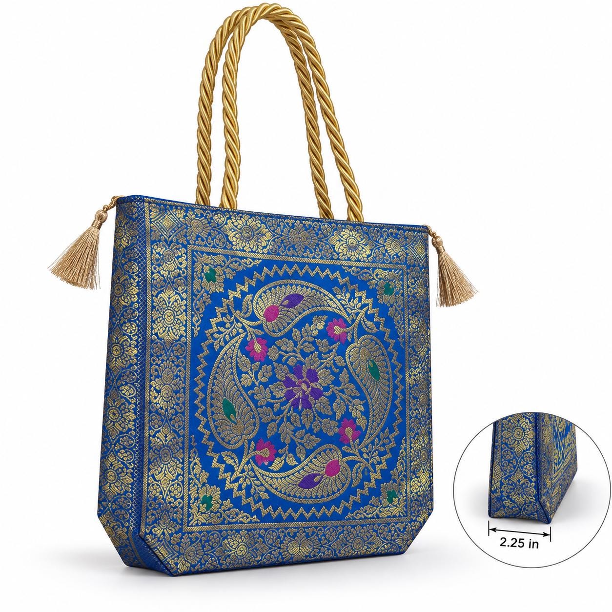 Royal Blue - Paisley Banarasi bag - Side view