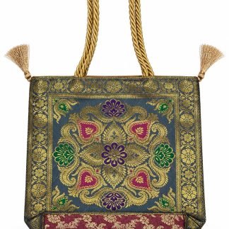 Slate Grey - Floral Paisley Banarasi bag - Front view