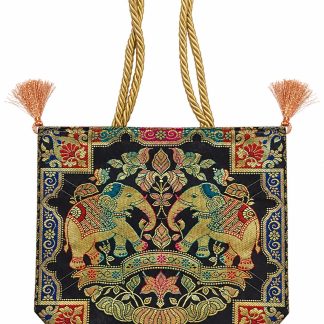 Black - Twin Elephants Banarasi bag - Front view