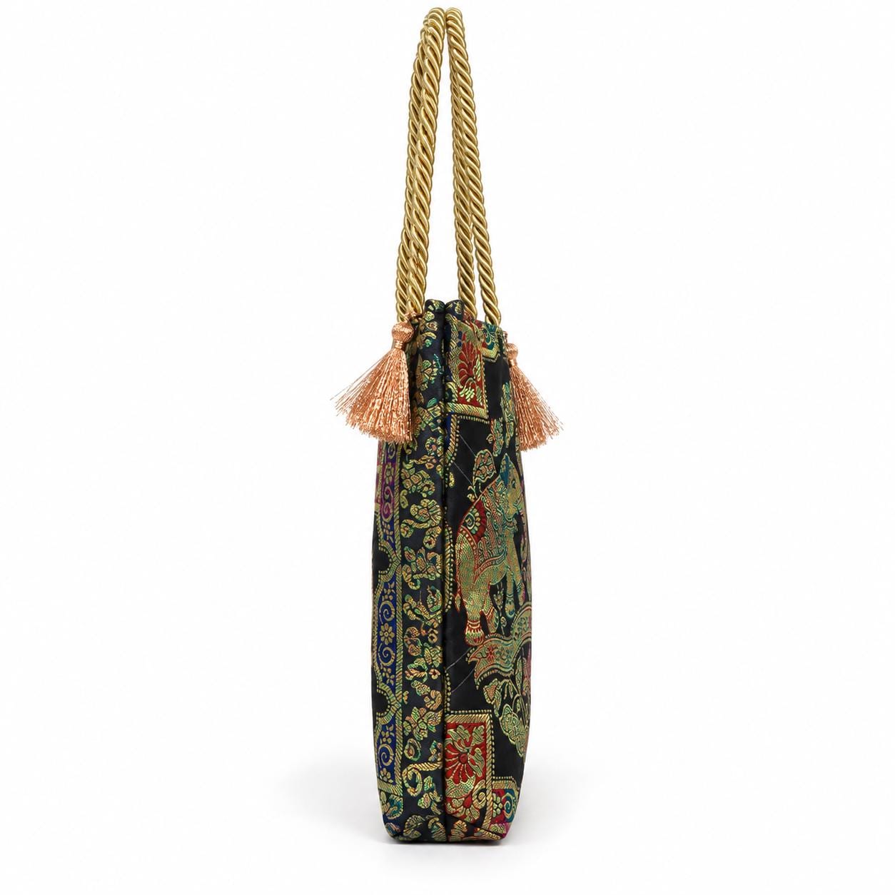 Black - Twin Elephants Banarasi bag - Side view