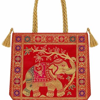 Red - Single Elephant Banarasi bag - Front view