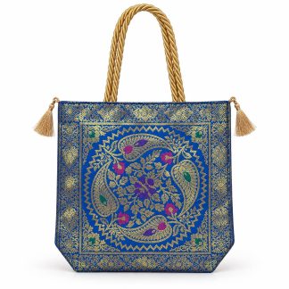 Royal Blue - Paisley Banarasi bag - Front view