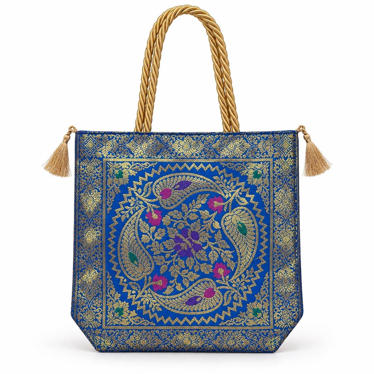 Royal Blue - Paisley Banarasi bag - Front view