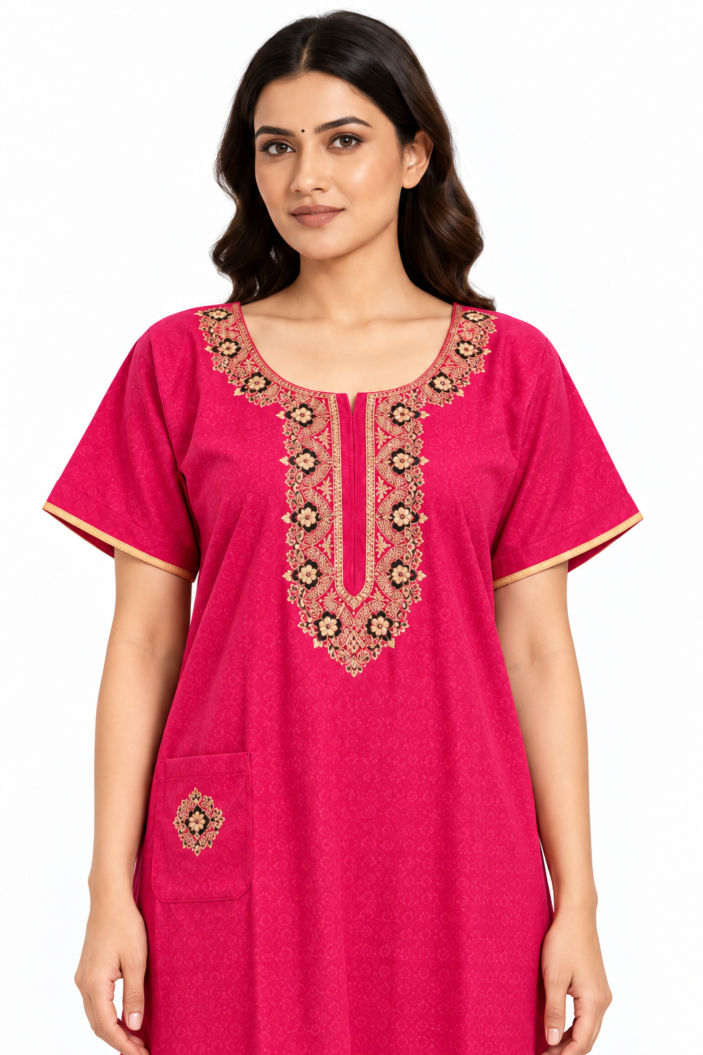 pink embroidered cotton nightgown close up