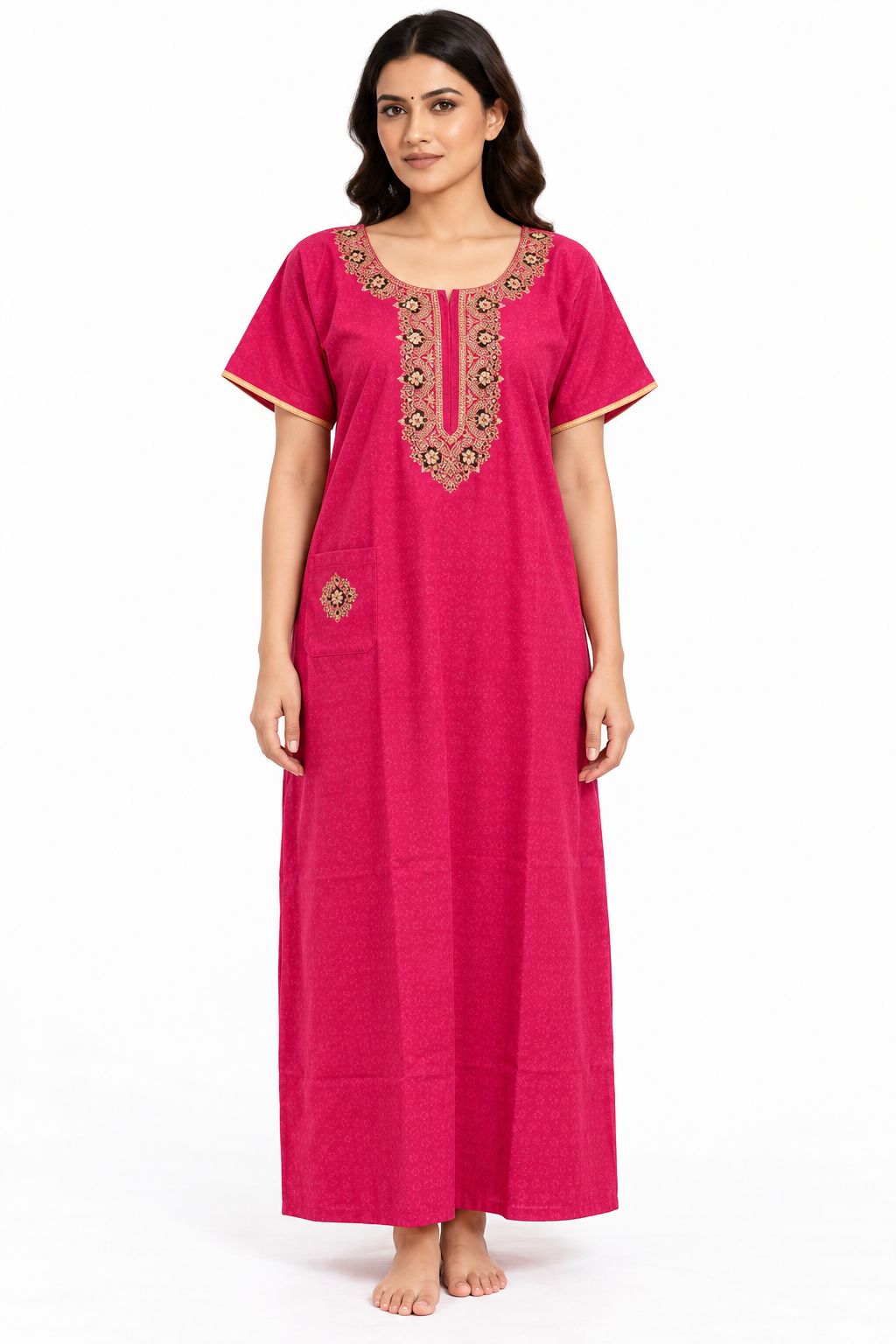 pink embroidered cotton nightgown front