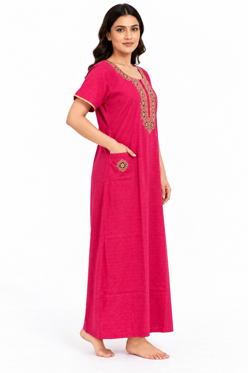 pink embroidered cotton nightgown side view