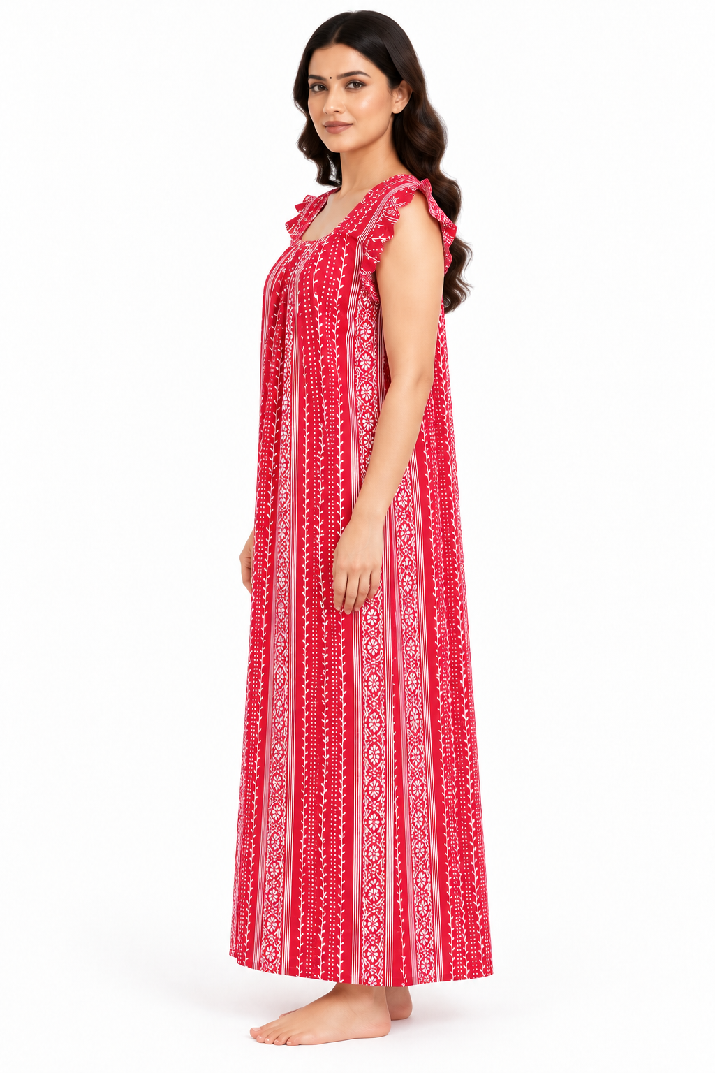 Women's pink cotton nightgown, side view