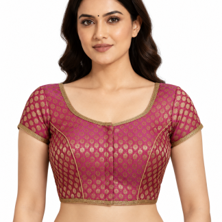 Pink Dupion Silk Saree Blouse, Readymade Indian Crop Top front view