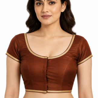 Maroon Dupion Silk Short Sleeve Saree Blouse, Readymade Indian Crop Top Choli front view