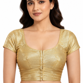 Gold Short Sleeves Saree Blouse, Readymade Saree Blouse, Indian Blouse, Short Top, Saree Blouse, Women's Traditional Saree Sari Blouse front view