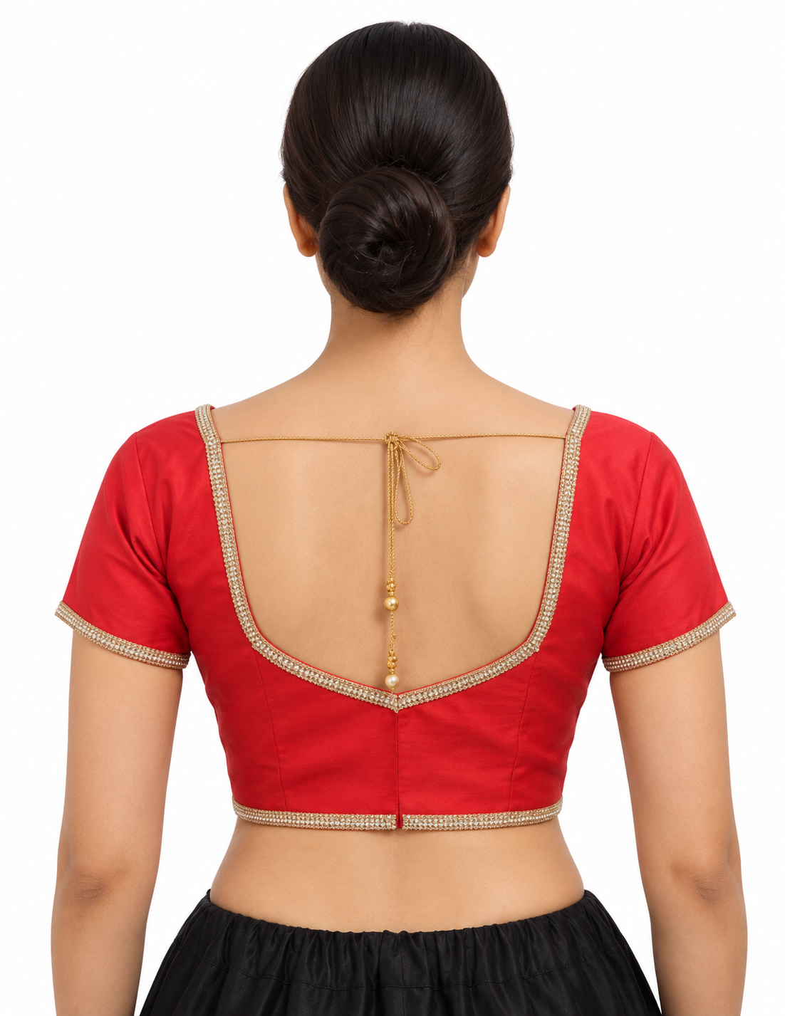 Red Taffeta Silk Saree Blouse, Short Sleeves Sari Blouse, Ethnic Indian Top back view