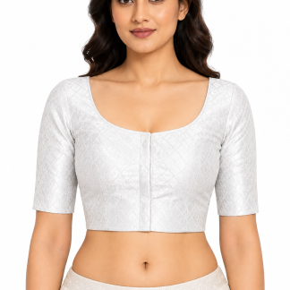 Silver Chanderi Silk Saree Blouse, Readymade Saree Blouse, Women's Sari Blouse, Indian Blouse, Short Top,Ready To Wear Saree Blouse front view