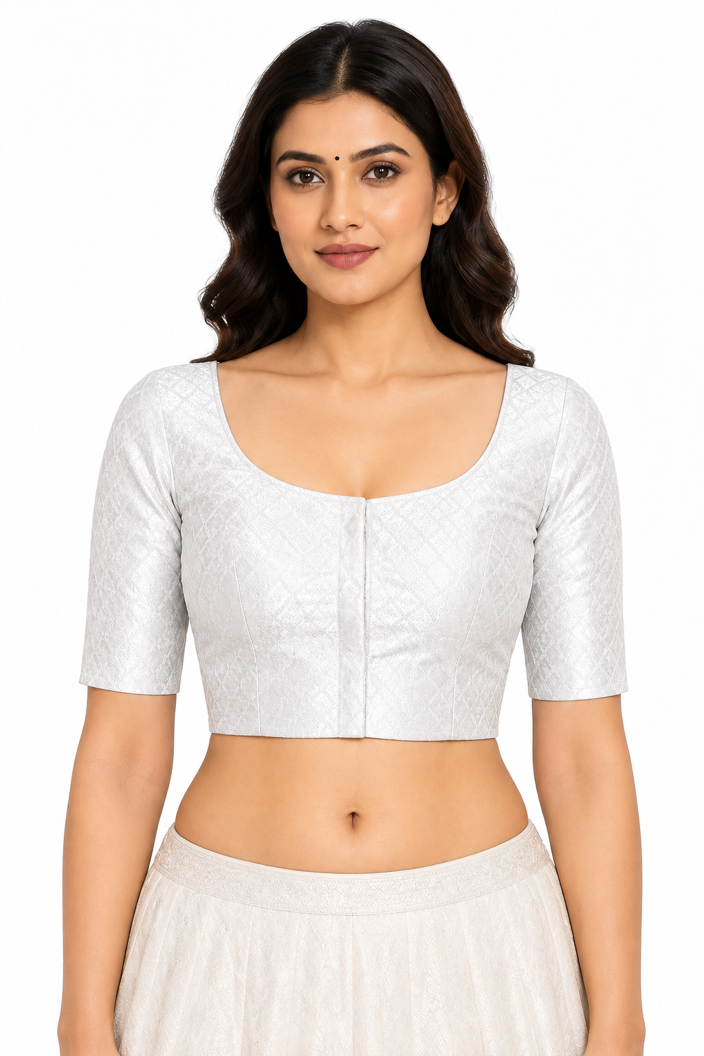 Silver Chanderi Silk Saree Blouse, Readymade Saree Blouse, Women's Sari Blouse, Indian Blouse, Short Top,Ready To Wear Saree Blouse front view