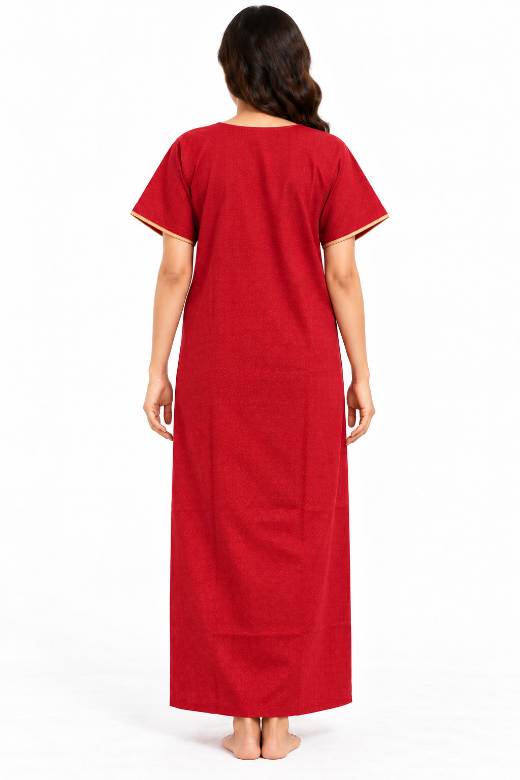 red embroidered cotton nightgown back